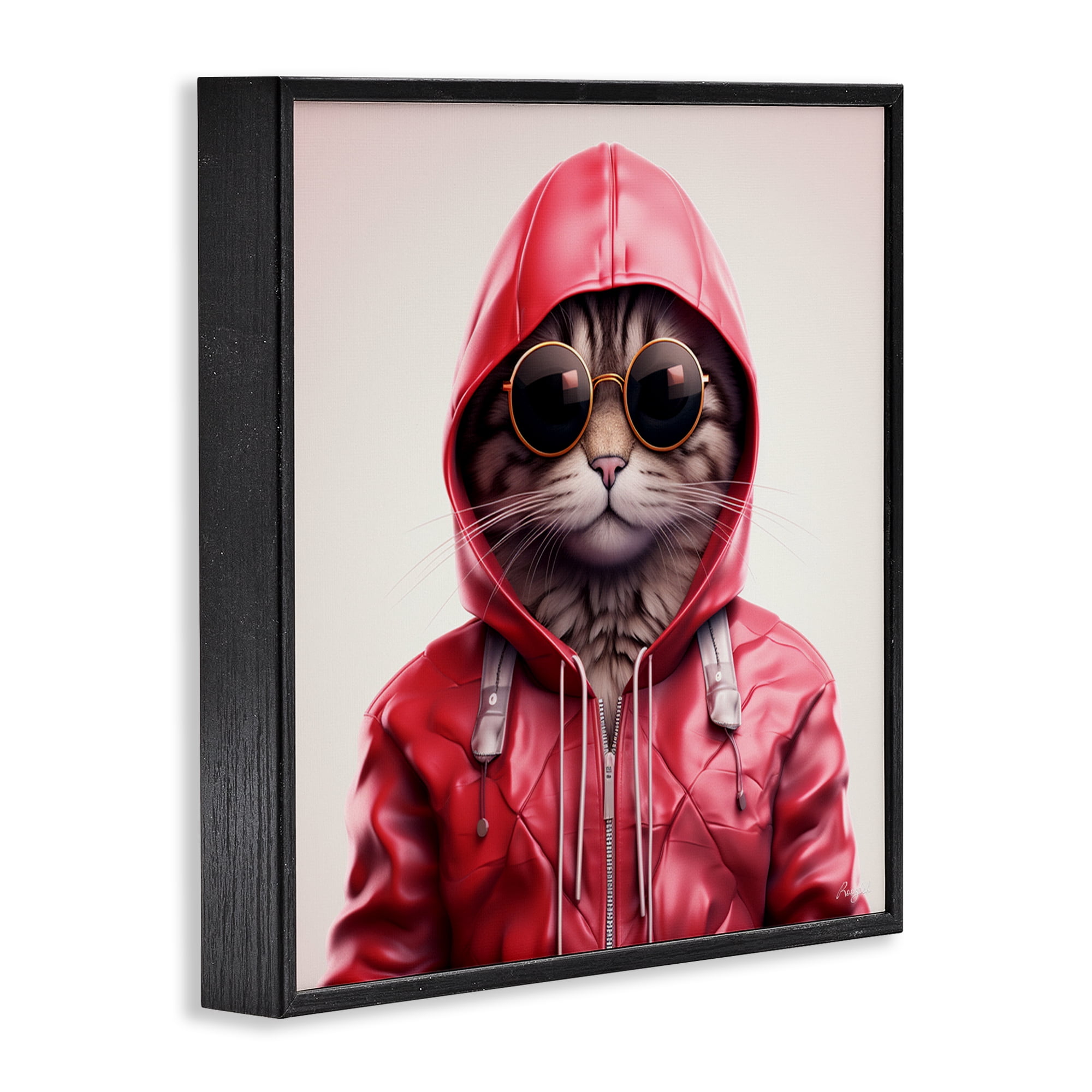 Stupell Industries Hipster Cat in Stylish Jacket Black Framed Giclee Art, design by Roozbeh