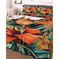 thumbnail image 3 of Quilts Full Size, Burnt Orange Floral Soft Comforter Bedding Set for Bed, Tropical Botanical Leaves Floral Lightweight Quilted Bedspread with Pillow Cover(2 Pieces) for All Season, 78x90 Inch, 3 of 6