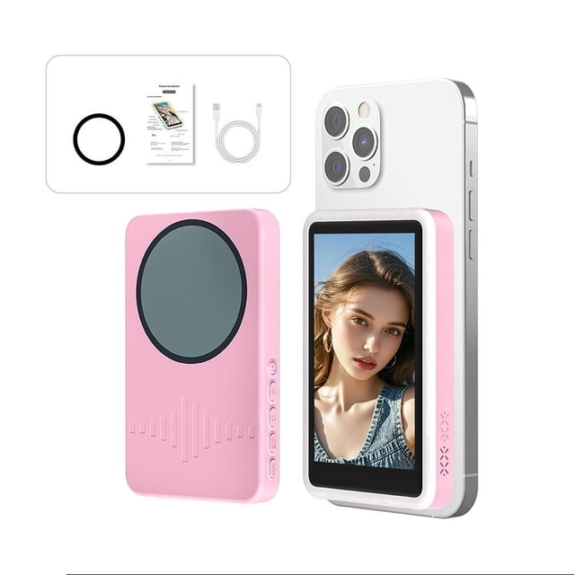 Magnetic Phone Vlog Selfie Monitor Screen, Adjustable LED Fill Light, 3000K-6500K Color Temperature, Professional Video Lighting for Smartphone