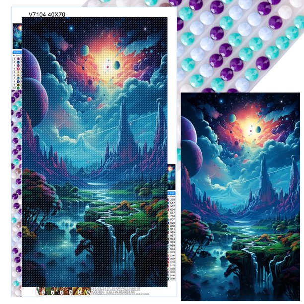 V7104 Lleno Diamantes Serie Paisaje Nocturno Montaña Resina 40*70CM