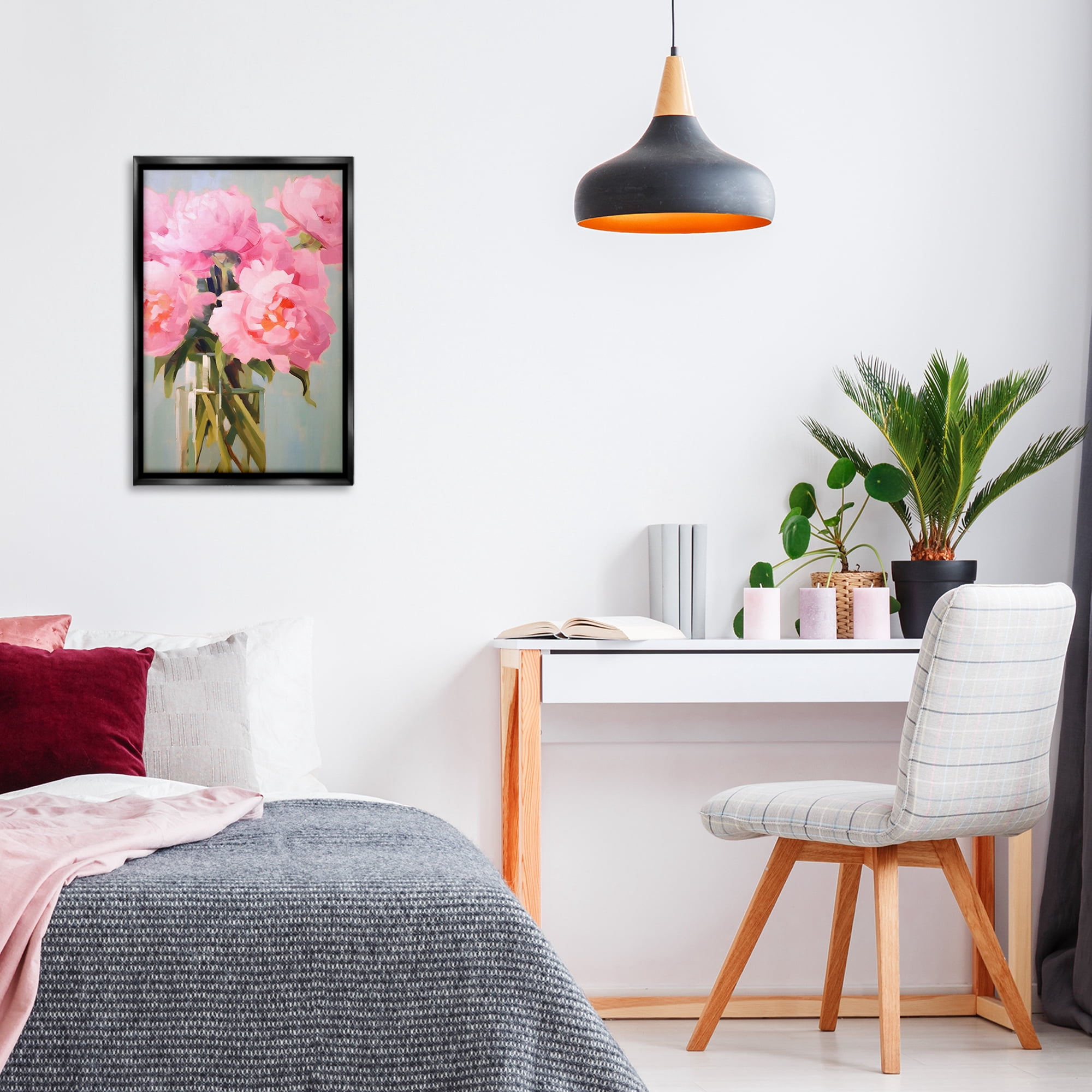 Stupell Industries Blush Pink Roses Botanical & Floral Painting Black Floater Framed Art Print Wall Art, 17 x 25