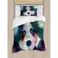 thumbnail image 3 of Psychedelic Decor Queen Size Duvet Cover Set, Panda Character in Dream World of Magic Hallucination Junkie Animal Art, Decorative 3 Piece Bedding Set with 2 Pillow Shams, Grey White, by Ambesonne, 3 of 3