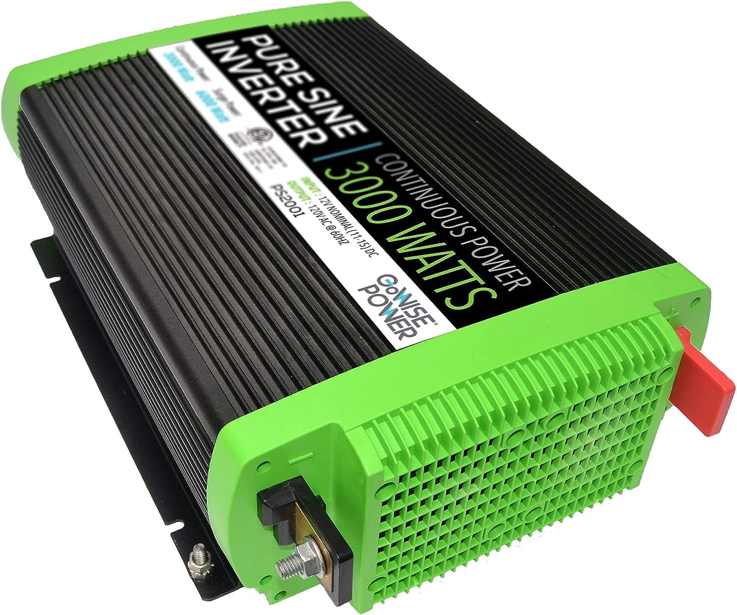 GoWISE Power 3000W Continuous 6000W Surge Peak Power Pure Sine Wave Inverter w/Digital LCD Display, Black/Green (PS2001) 3000W Cont. / 6000W Surge Digital