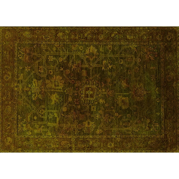 Ahgly Company Machine Washable Indoor Rectangle Persian Yellow Bohemian Area Rugs, 5' x 7'