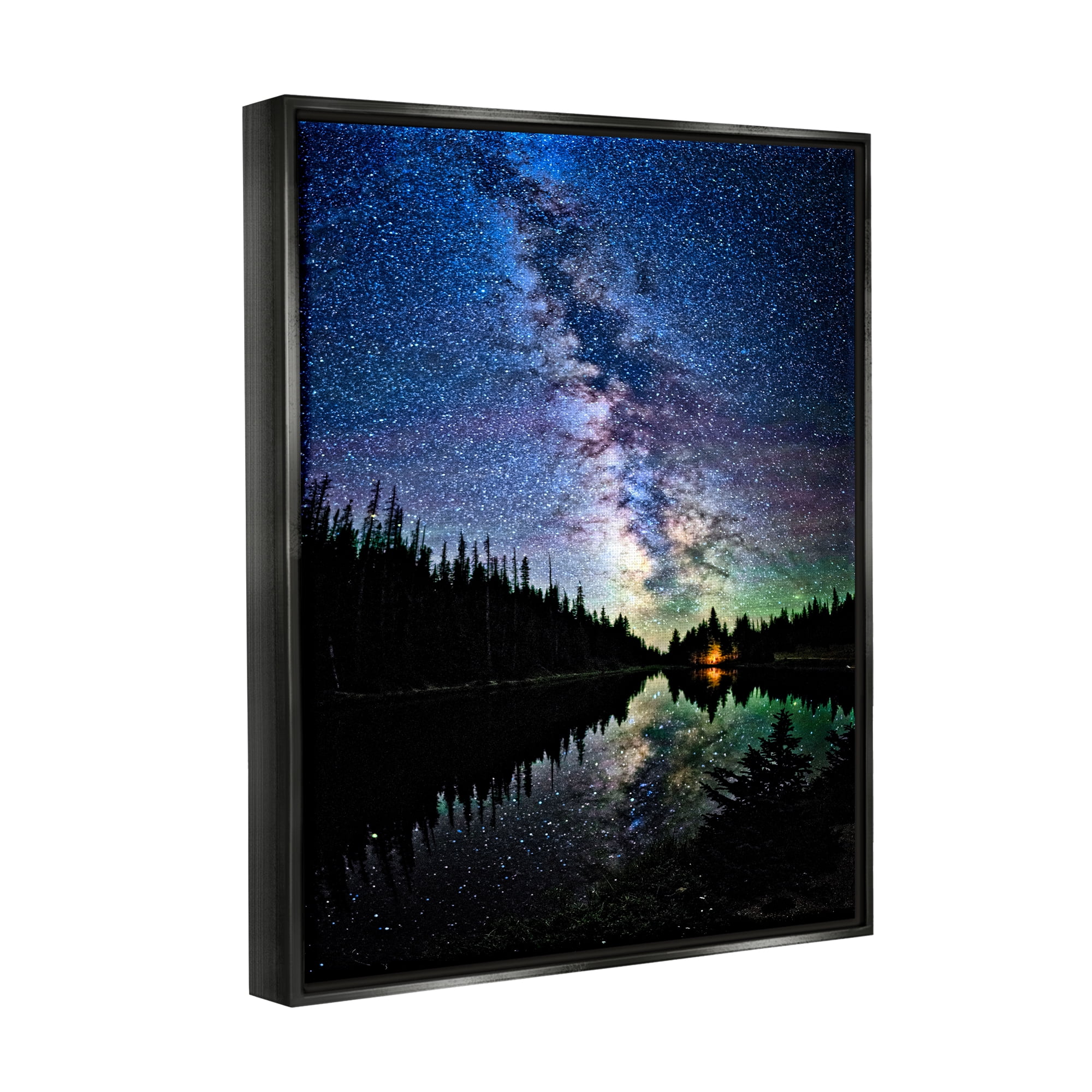 Stupell Industries Nebula Over Lake Landscape Nature Photography Black Floater Framed Art Print Wall Art, 25 x 31