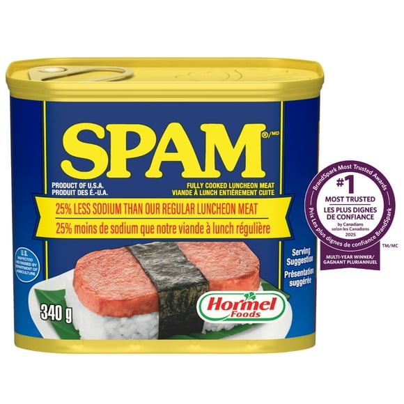 Viande froide SPAM entièrement cuite à 25 % moins de sodium 340g