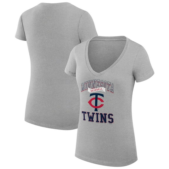 Women's G-III 4Her by Carl Banks Heather Gray Minnesota Twins Super-Slim Fit Lightweight Team Logo Graphic V-Neck