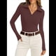 thumbnail image 1 of Camisas de Mujer de Larga, Informales, de Negocios, con Cuello en V, Suéter de Punto Acanalado, Blusas Ajustadas. Color Café M, 1 of 5