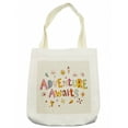 thumbnail image 1 of Adventure Tote Bag, Cartoon Style Doodle Words with Little Monsters and Animals Colorful Design, Cloth Linen Reusable Bag for Shopping Books Beach and More, 16.5" X 14", Cream, by Ambesonne, 1 of 2