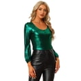 thumbnail image 1 of Disfraz de Halloween Allegra K camiseta de fiesta con cuello redondo y manga de obispo con purpurina metálica Verde XL, 1 of 6