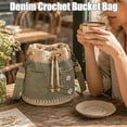 thumbnail image 6 of Denim Crochet Bucket Bag, Drawstring Crossbody Shoulder Purse, Boho Jean Handbag with Daisy Embroidery and Adjustable Strap, 6 of 8