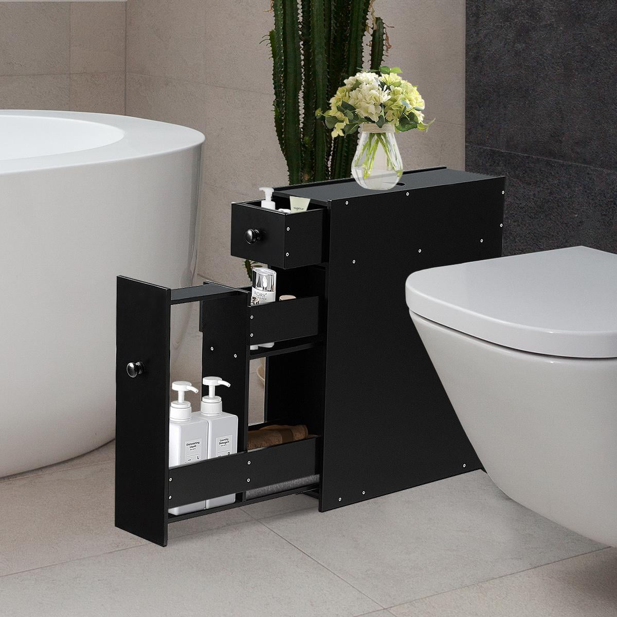 Giantex Small Bathroom Storage Cabinet - Slim Bathroom Organizer with Wheels, 2 Drawers, 2 Baskets
