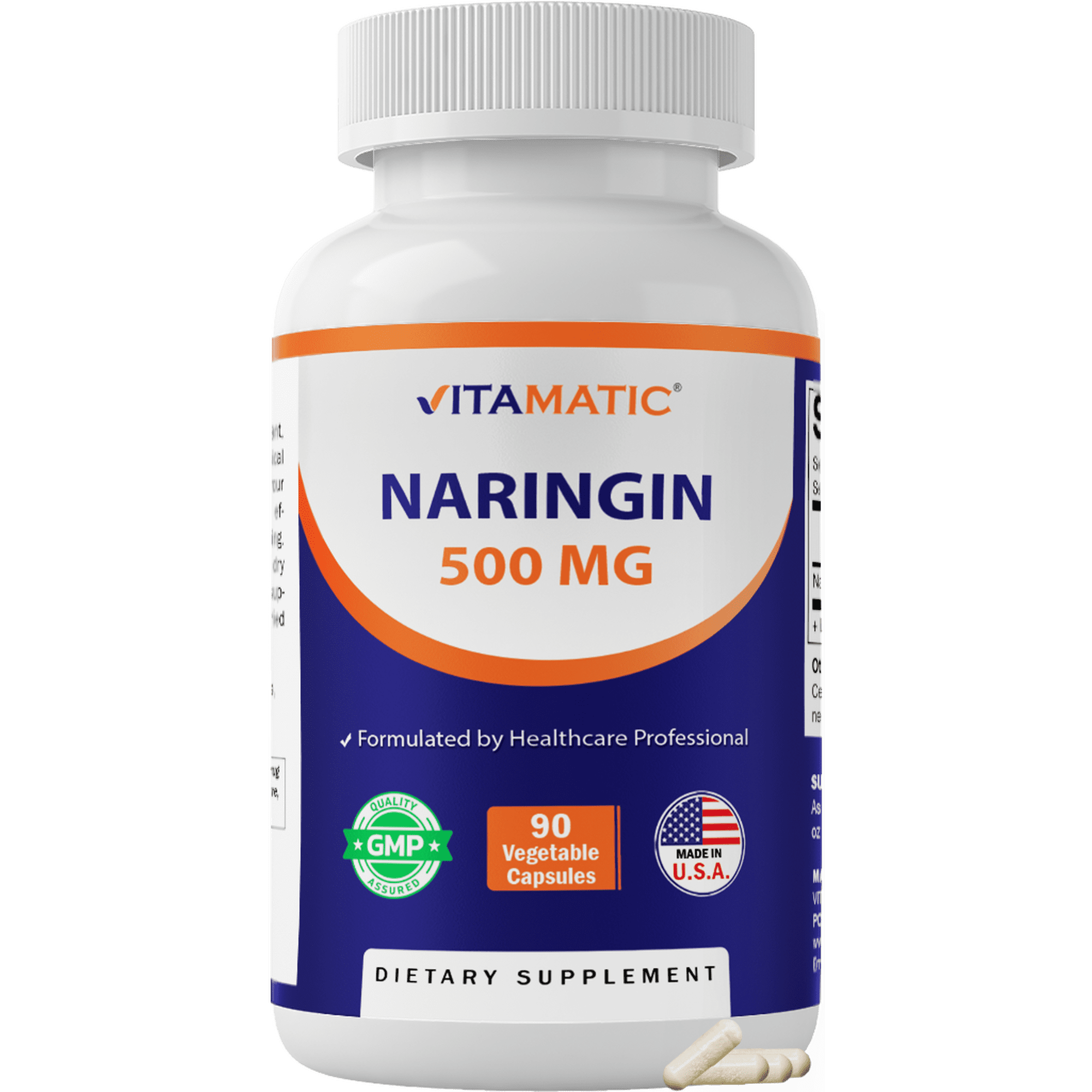 Vitamatic Naringin 500 mg – 90 Vegetarian Capsules – Citrus Bioflavonoid Supplement – Non-GMO, Gluten Free – Antioxidant Support – Made in USA
