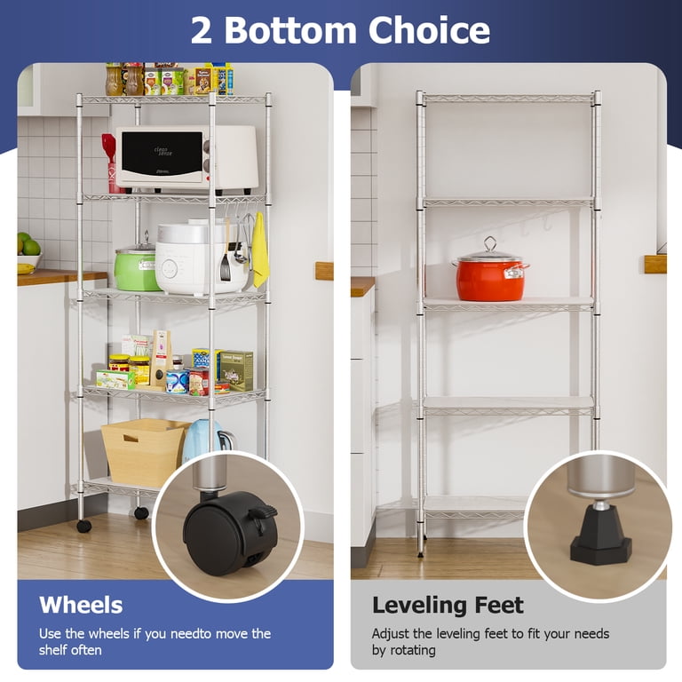 FDW 5-Tier Metal Wire Garage Storage Shelf with Wheels, Chrome photo 6