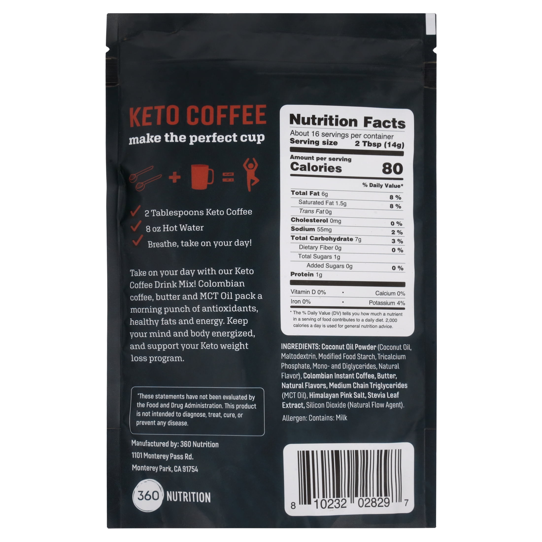 360 Nutrition Sweetened Keto Instant Coffee 8oz Bag