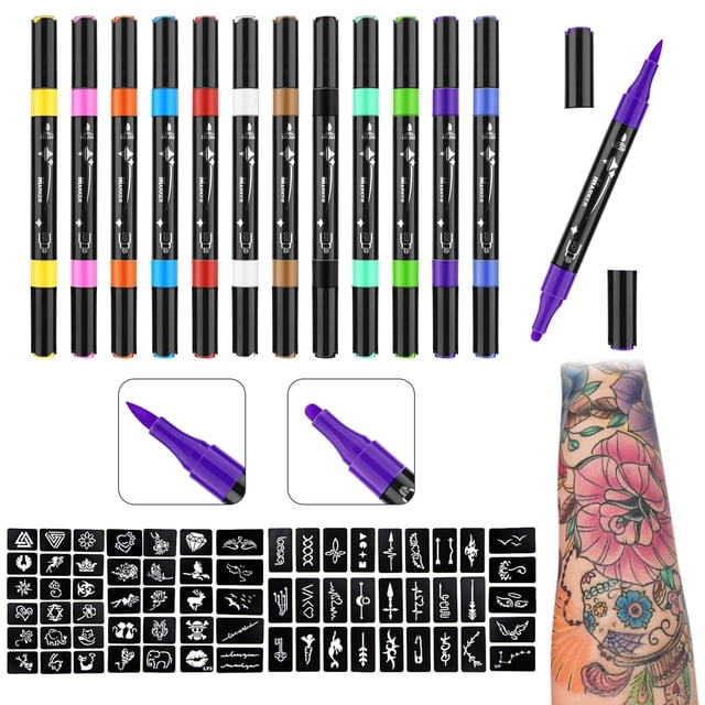 Marcadores de tatuaje temporales Ponhey con 67 plantillas para todas las edades