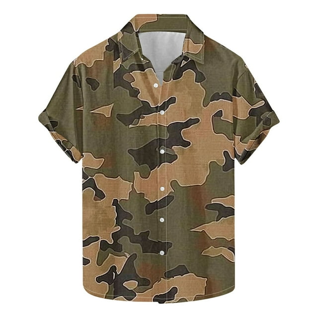 Camisa de los Hombres Y Conjuntos Cortos Hawaiano Tropical de Camuflaje Imprimir Manga Corta Solapa, Ligera Tela de Rebote de Cuatro Lados para la Playa Y las Vacaciones