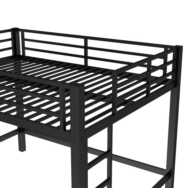 Bellemave Metal Queen Loft Bed, Heavy Duty Loft Bed Frame with 2 Build in Ladder and Full Length Guardrail, Loft Beds Queen Size with Large Under-Bed Space, Easy to Assemble-Black
