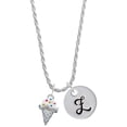 thumbnail image 1 of Delight Jewelry Silvertone 2-D Vanilla Ice Cream Cone with Sprinkles Silvertone Script Initial Disc - Z - Charm Necklace, 20"+3", 1 of 4