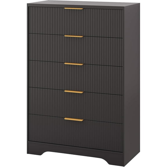 Sunvasagoo 47" Fluted 5-Drawer Dresser, Engineered Wood w/ Gold Handles, Modern Storage Cabinet
