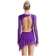 thumbnail image 2 of HULIJA Figure Skating Dress for Women Sheer Mesh Asymmetrical Skirt Leotard Lyrical Dance Dress Purple S, 2 of 7