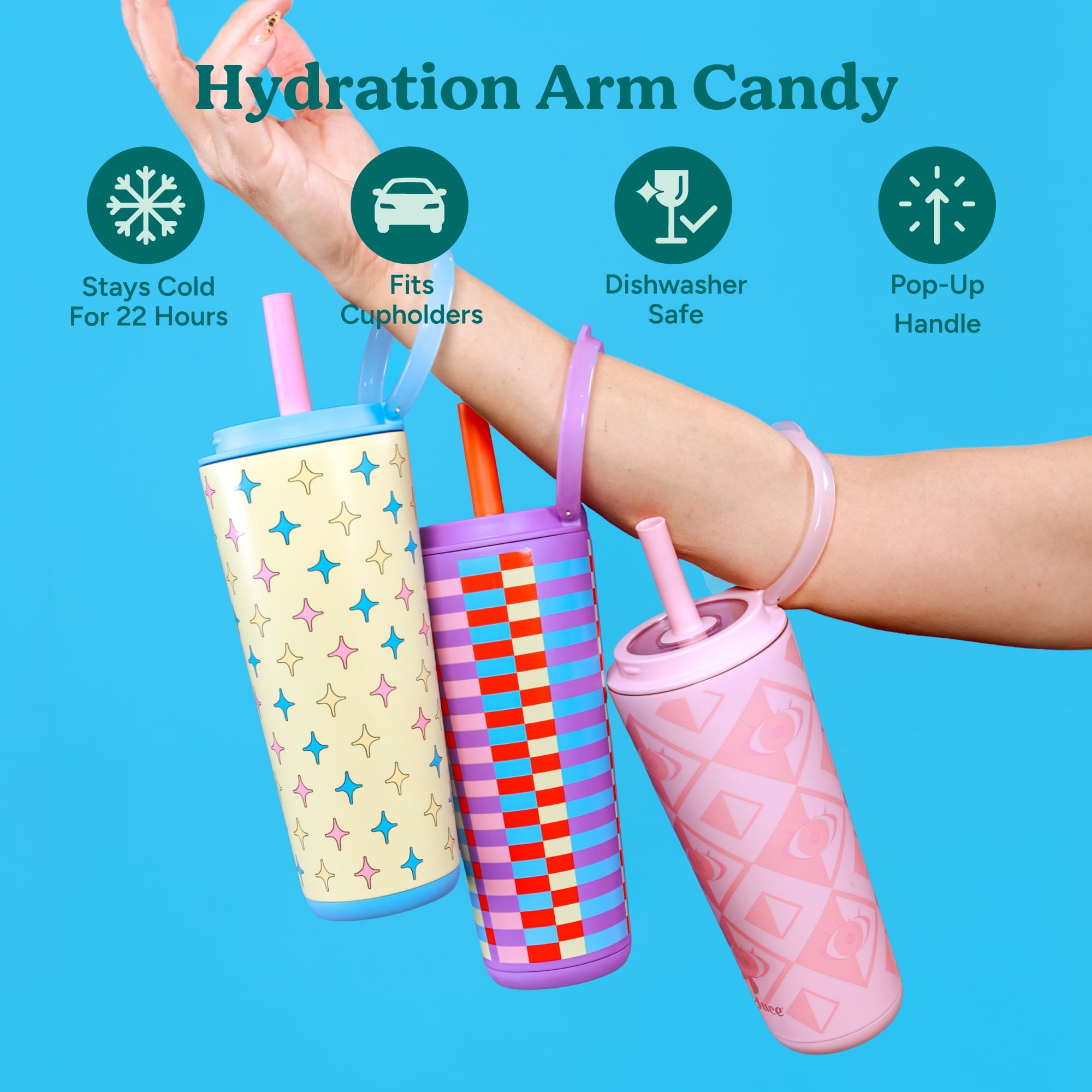 Reduce Jamie Makeup 22oz Halo Tumbler with Pop-Up Handle with Spill-Proof Straw - Candy Stripe