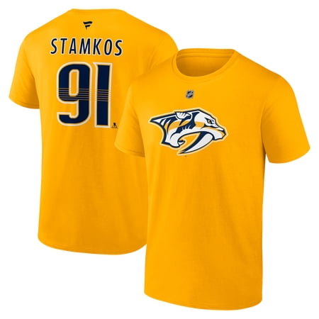 Men s Fanatics Steven Stamkos Gold Nashville Predators Authentic Stack Name & Number T-Shirt