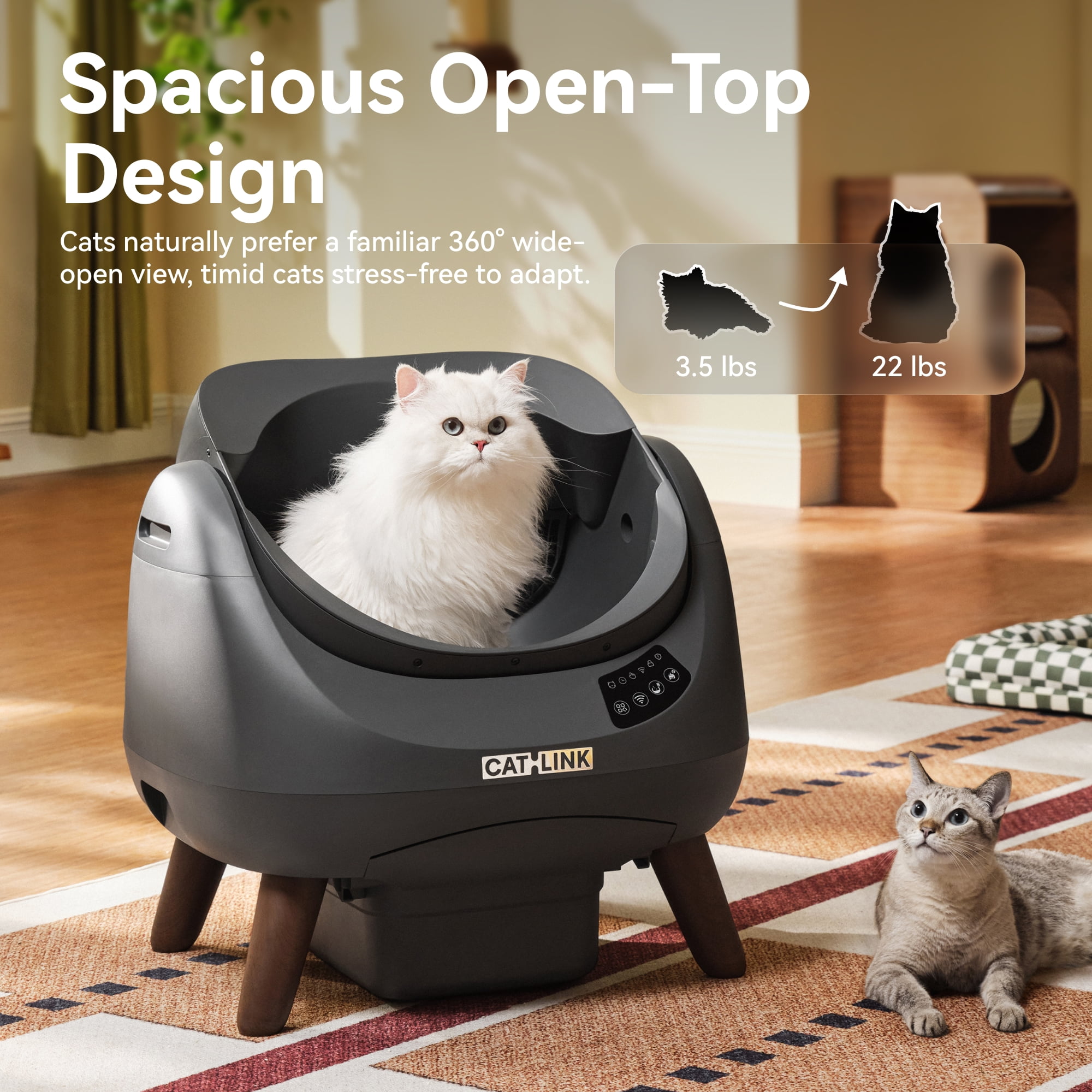 CATLINK OPEN X Smart Self-Cleaning Cat Litter Box, 5GHz Wi-Fi, 65L Open-Air Design, 15 Days Hands-Free, Health Monitor, Odor-Free