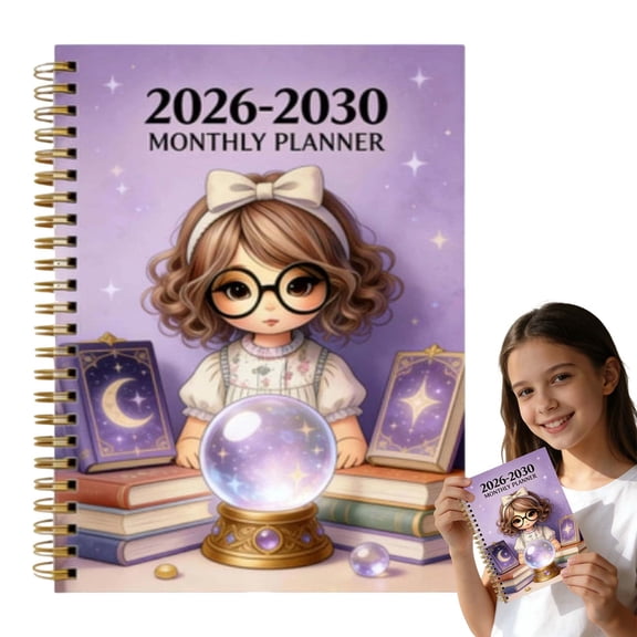 2026-2030 Monthly Planner, Spiral Bound Agenda Book, Reading Themed Cover Calendar Notebook, Monthly Tab Organizer, Long Term Goal Tracking Journal, 5 Year Planner for Daily Schedule Planning