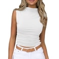 thumbnail image 1 of Camiseta corta Tankaneo para mujer, sin mangas, con cuello alto, color blanco, 1 of 5