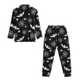 thumbnail image 5 of DISNIMO Bat Spider Web Printed Women 2 Piece Pajama Set Button Down Long Sleeve Sleepwear and Wide Leg Pants with Pocket Fashion V Neck Halloween Ladies Lounge Sets, 5 of 6