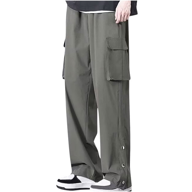 Dagugfen Plua Size Mens Cargo Pants Summer Straight Leg Side Button Loose Lightweight Lounge Pants Pockets