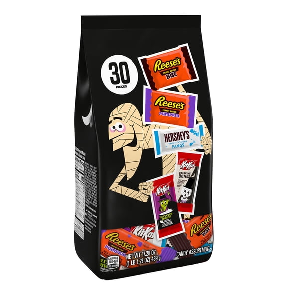 Hershey's, Kit Kat and Reese's Assorted, Halloween Candy Variety Bag, 17.28 oz (30 Pieces)