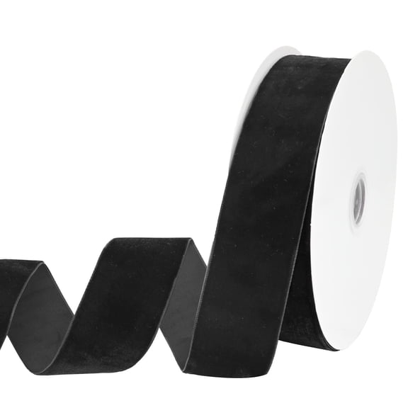 LoomJoyz 1-1/2 Inch Black Velvet Ribbon - 20 Yards Single Face Thin Ribbon for Gift Wrapping, Wedding Decor & DIY Hair Bows