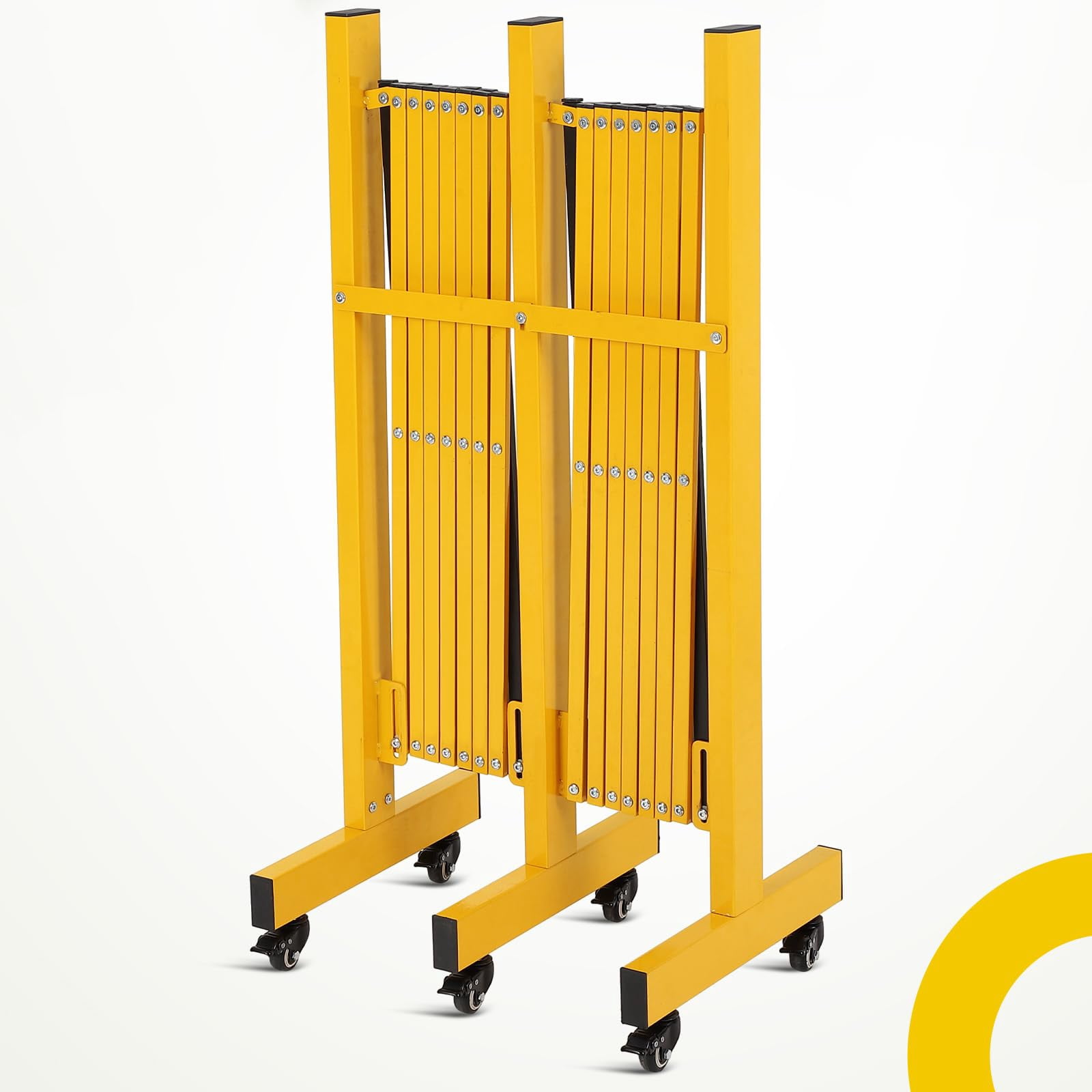 Memoryfield 11 ft Expandable Metal Barricade Gate, Folding Portable Safety Barrier with 4 Wheels, Security Fence for Doorways, Driveways & Crowd Control, Yellow