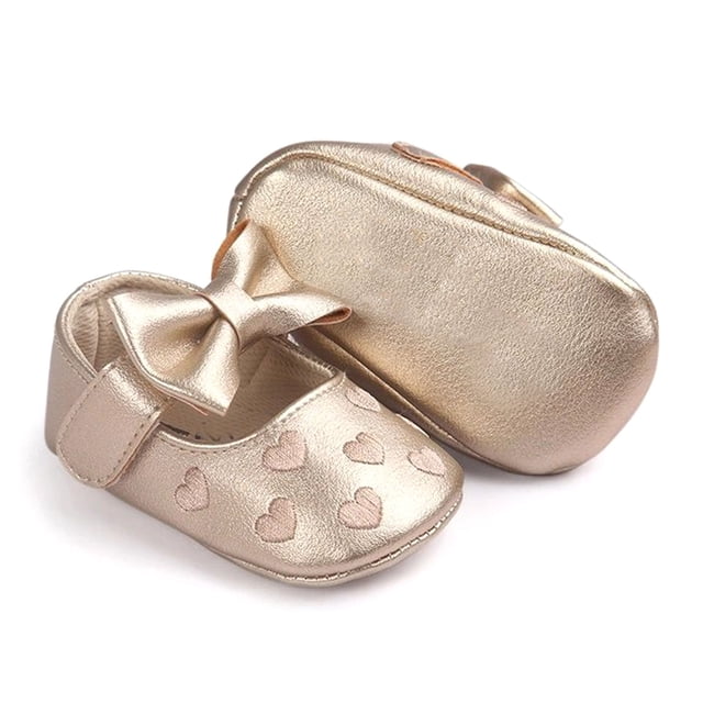 Zapatos con lazo para bebé caminante infantil 1 par patrón en forma de corazón PU dorado elegante y exquisito para fiesta navideña para niños pequeños ANGGREK Otros
