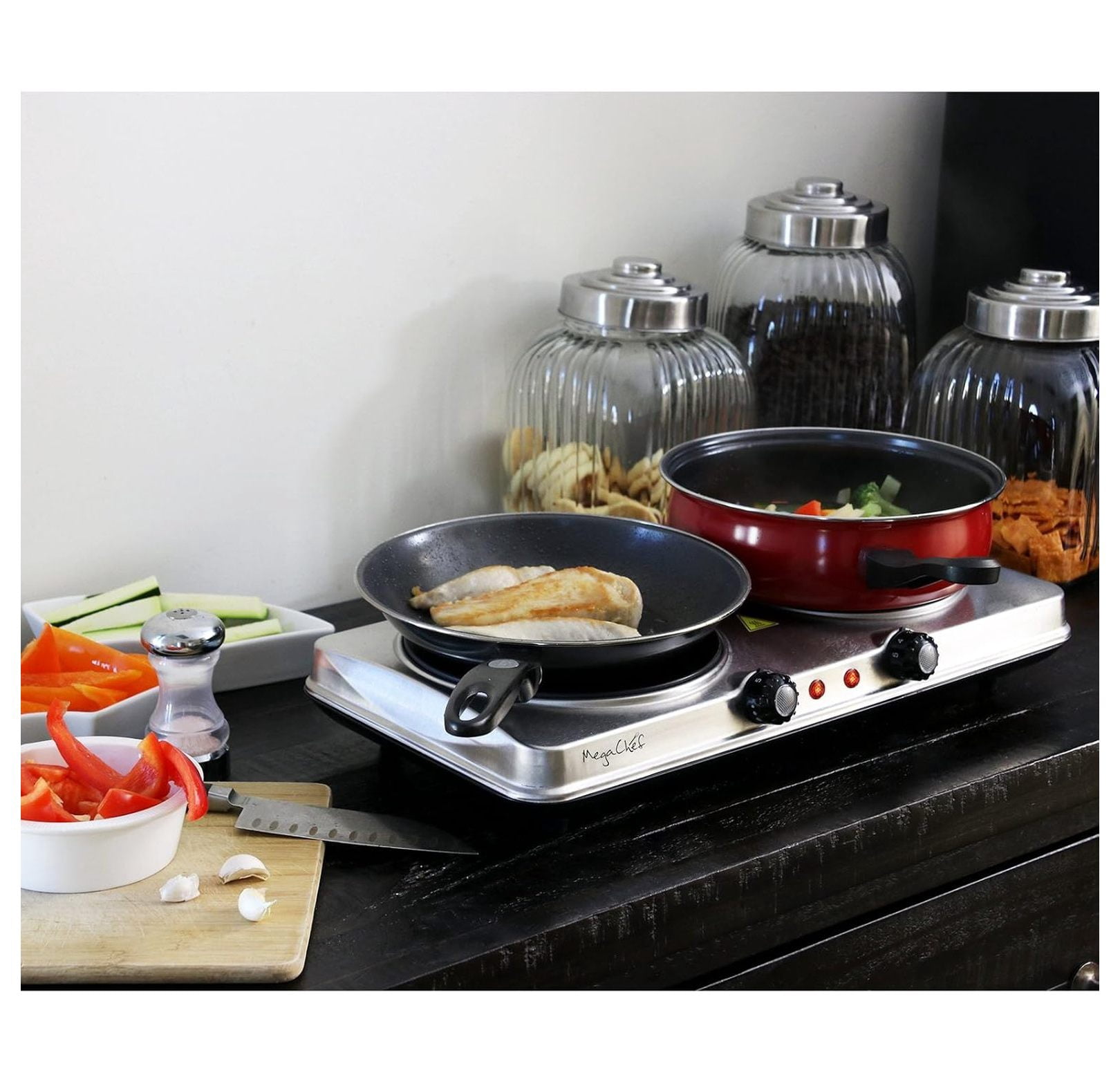 Portable Electric Stove Dual Burner Cooktop - Infrared Ceramic Range, Lightweight Travel Kitchen, Indoor/Outdoor Cooking, Compact & Heavy Duty