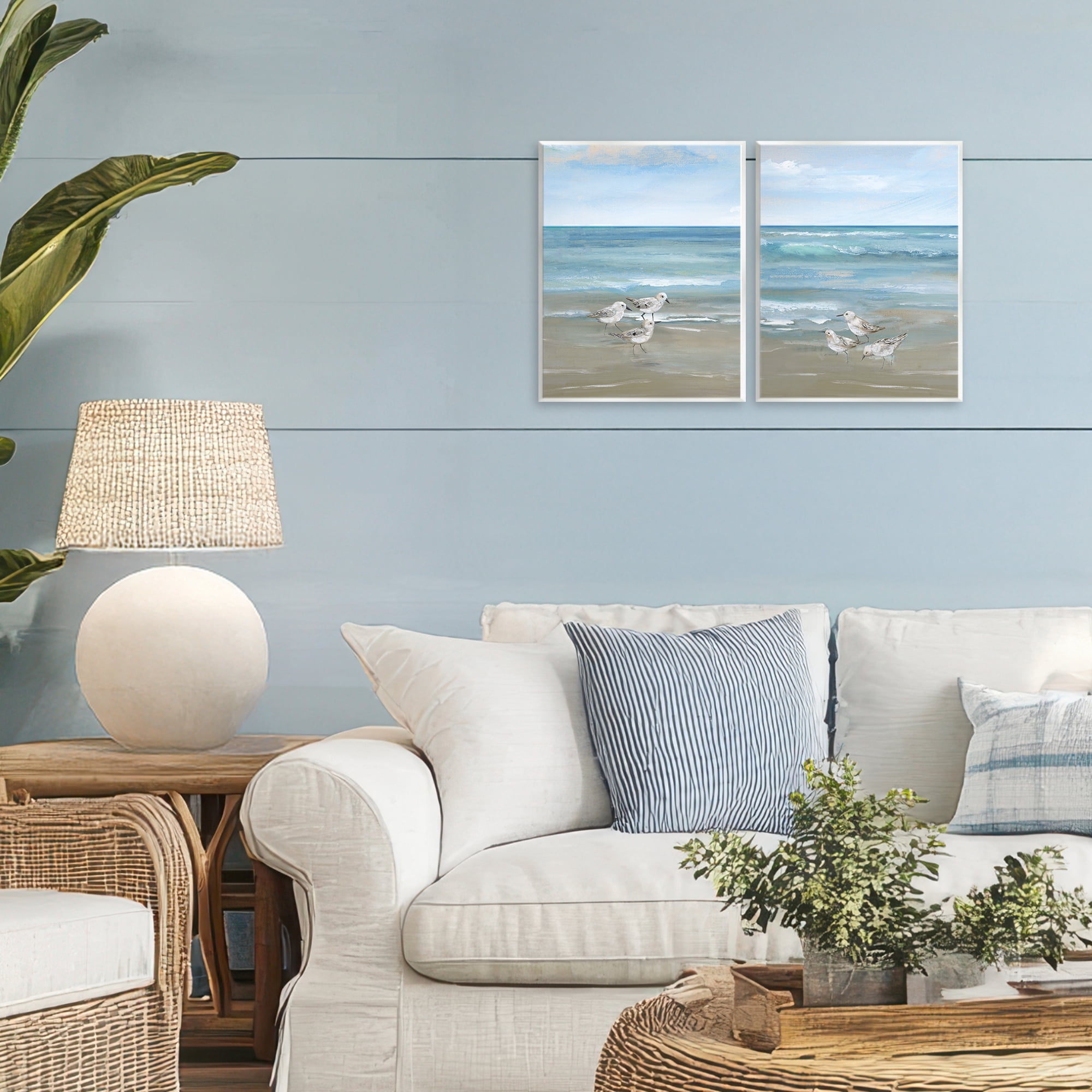 Stupell Industries Seaside Sanderlings at Dawn 2 Piece Wall Plaque Art Set, design by Nan