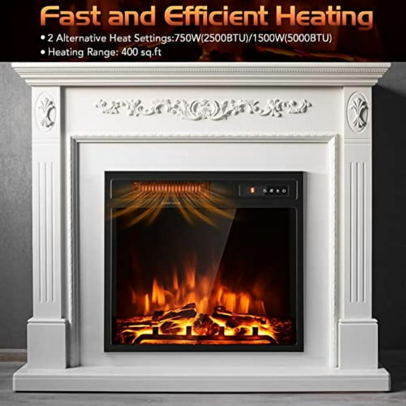 S AFSTAR 18 Inches Electric Fireplace Insert, 750W/1500W Recessed Electric Fireplace w/ 5-Level Flame Brightness & Overheat Protection, Electric Fireplace Heater for Wall Mounted & TV Cabinet