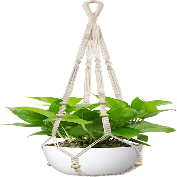 MISSMILE Macrame Plant Hanger Indoor Outdoor, Fits 4 to 15 Inch Pots, Strong Hanging Planter Holder, Boho Home Decor, 35 Inch, Ivory (POTS NOT Included)