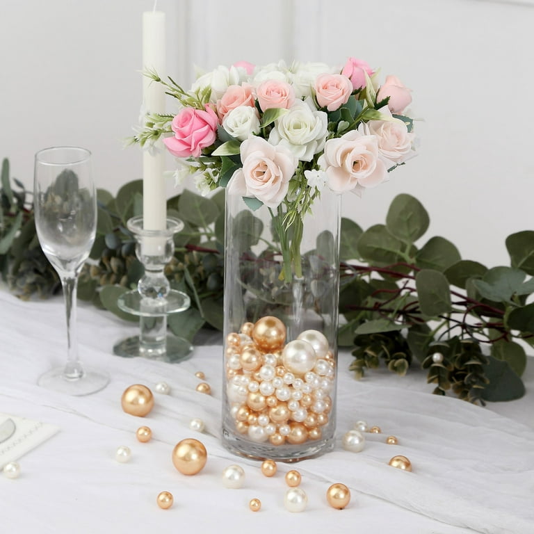 200Pcs Assorted Rose Gold and Off White Lustrous Faux Pearl Beads Vase  Fillers, No Hole DIY Craft Bead Set