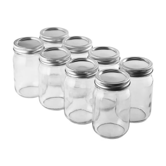 Regular Mouth Glass Mason Jars |16 oz - Pack of 8 | Jars with Airtight Lids | Large Glass Jars for Food Storage with Lids| Ideal for Canning, Fermentation, Pickling, Kombucha Brewing