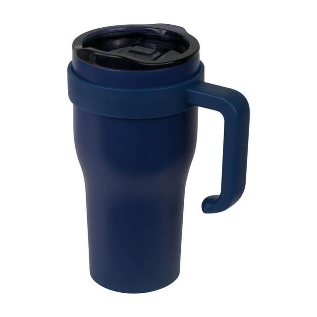 Termo metálico con doble pared, tapa con cierre push y válvula de seguridad azul 13.4 x 18.2 x 9.5