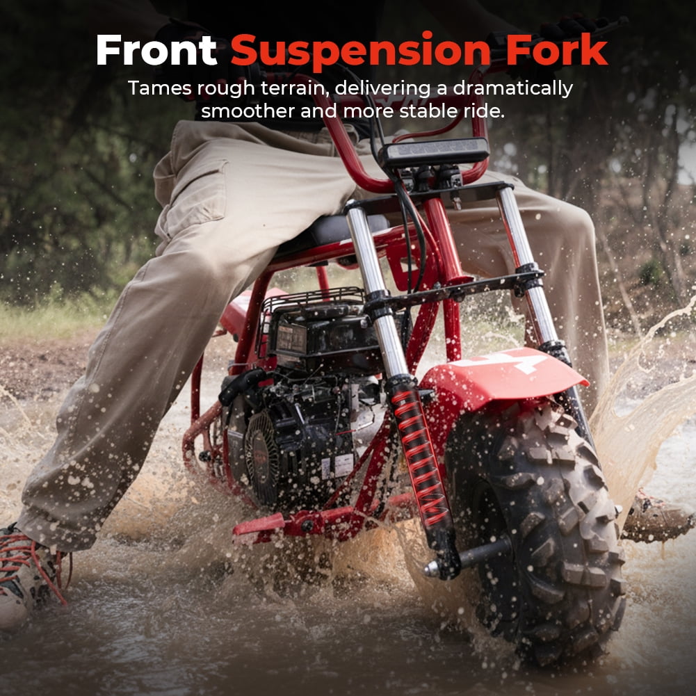 Upgraded 99cc 4-Stroke Gas Mini Bike for Ages 13+, Pull Start, Suspension Front Fork, Hydraulic Brakes, SUNF Tires, Up to 28 MPH, 220 lb Capacity – Red