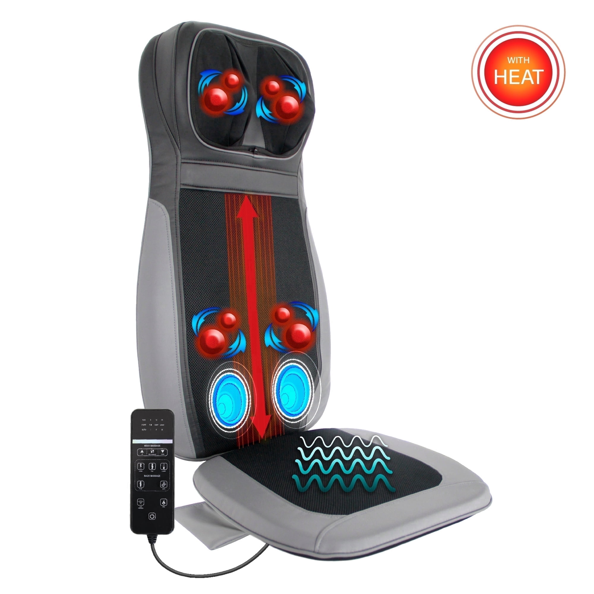 Daiwa Felicity Shogun 4D Shiatsu Back & Neck Car Seat Massager with Tapping, Heat & Vibration – Ultimate Portable Massage Chair Pad for Full Body Relief