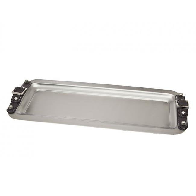 Rectangular Tray With Leather Handles, Silver Serving Tray With Leather Handles