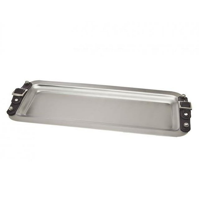 Godinger 11669 19.69 x 7.87 x .79 in. Rectangular Tray with Leather Handles