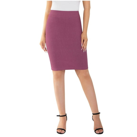 High Waist Pencil Skirt for Women Stretchy Bodycon Knee Length Slim Fit Office Workwear Casual Skirts