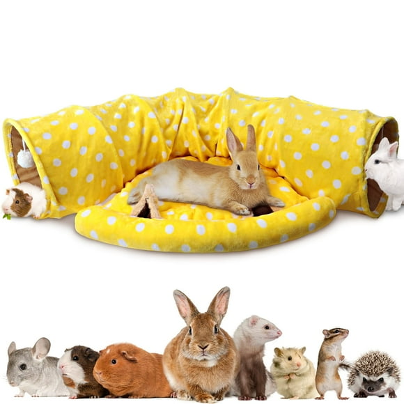 BWOGUE Bunny Tunnel Bed, 2-in-1 Collapsible Tunnel Tubes Toys with Removable Mat Hideout for Cats Kittens Rabbits Guinea Pigs Kitty