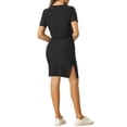 thumbnail image 3 of INSPIRE CHIC Women's Elegant Bodycon Dress Short Sleeve Ruched Split Round Neck Stretchy Wear to Work Mini Dress Black M, 3 of 5